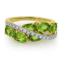 Genuine Peridot And Lab Created White Sapphire 14K Gold Over Silver Ring