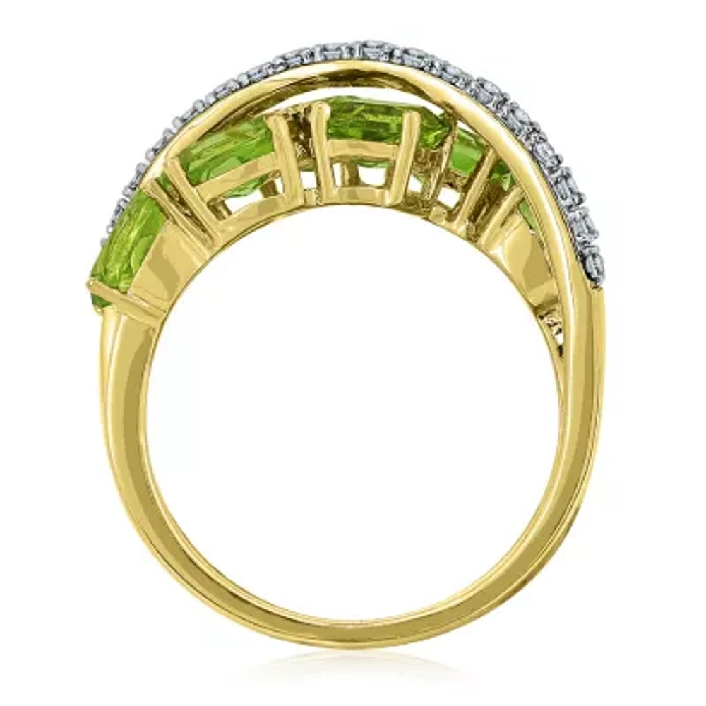 Genuine Peridot And Lab Created White Sapphire 14K Gold Over Silver Ring