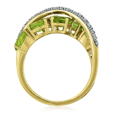 Genuine Peridot And Lab Created White Sapphire 14K Gold Over Silver Ring