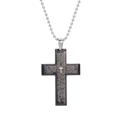 J.P. Army Men's Jewelry Stainless Steel 24 Inch Cable Cross Pendant Necklace