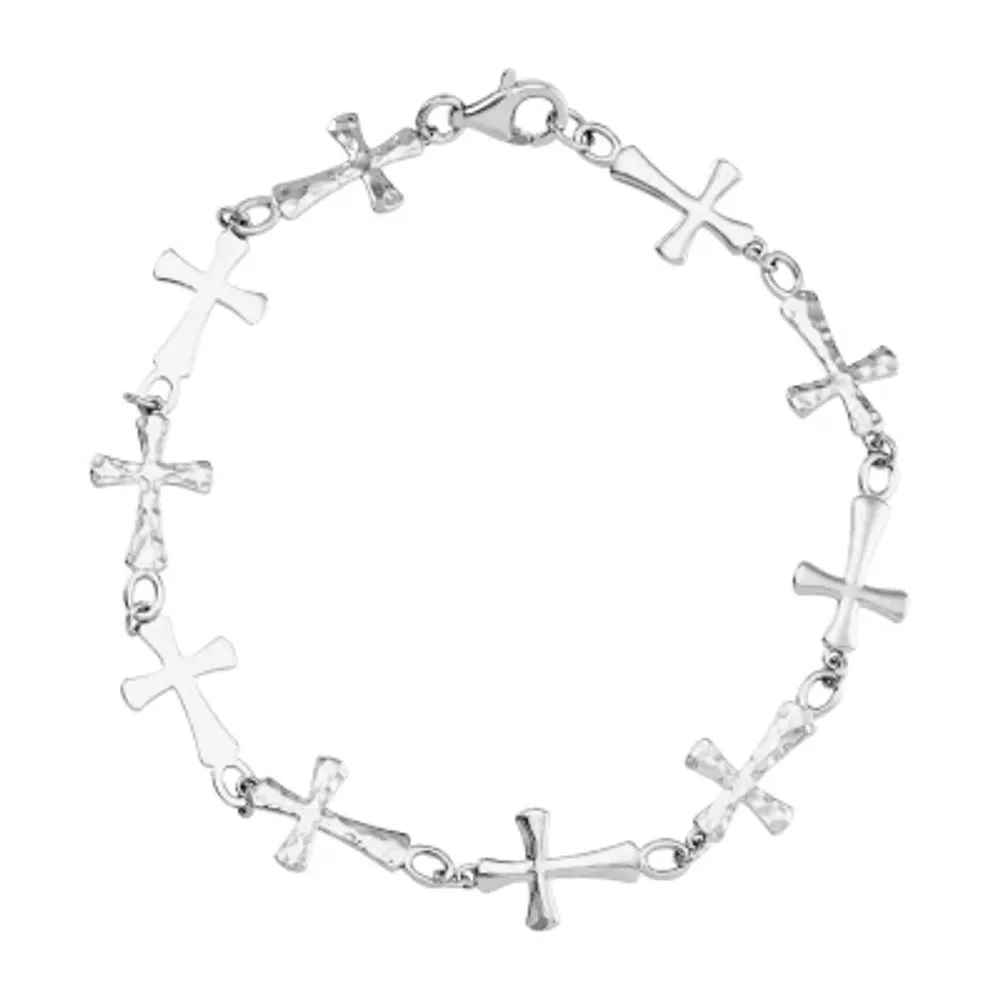 Forever Inspired Sterling Silver 7.5 Inch Cable Cross Link Bracelet