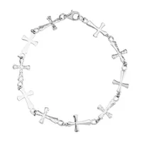 Forever Inspired Sterling Silver 7.5 Inch Cable Cross Link Bracelet