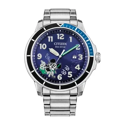 Citizen Mickey Water Sport Mickey Mouse Mens Silver Tone Stainless Steel Bracelet Watch Aw1529-81w