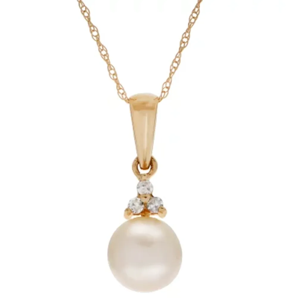 Womens White Cultured Akoya Pearl 14K Gold Pendant Necklace