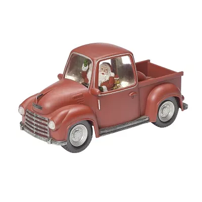 Roman 6in Santa In Swirl Red Truck Snow Globe