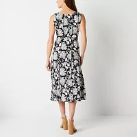 Perceptions Sleeveless Floral Puff Print Midi Fit + Flare Dress