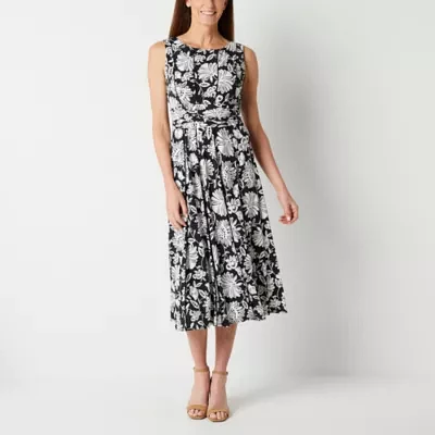 Perceptions Sleeveless Floral Puff Print Midi Fit + Flare Dress