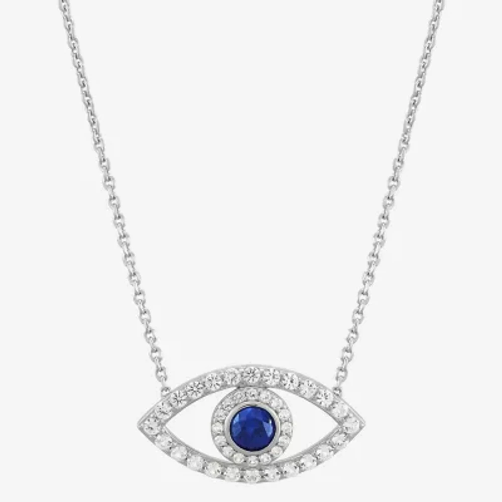 Womens Lab Created Blue Sapphire Sterling Silver Evil Eye Pendant Necklace