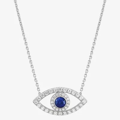 Womens Lab Created Blue Sapphire Sterling Silver Evil Eye Pendant Necklace