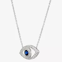 Womens Lab Created Blue Sapphire Sterling Silver Evil Eye Pendant Necklace