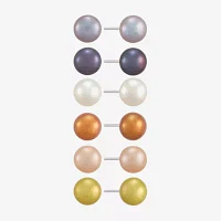 Dyed Multi Color Cultured Freshwater Pearl Sterling Silver Round 6 Pair Earring Set