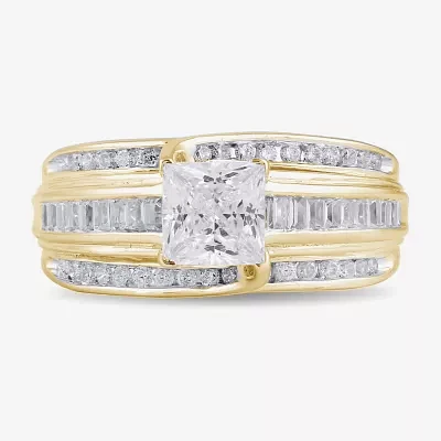 (G / I1) Womens 1 1/2 CT. T.W. Lab Grown White Diamond 10K Gold Side Stone Engagement Ring