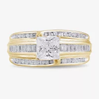 (G / I1) Womens 1 1/2 CT. T.W. Lab Grown White Diamond 10K Gold Side Stone Engagement Ring