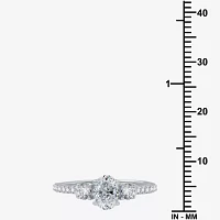 Signature By Modern Bride (H-I / I1) Womens 1 1/4 CT. T.W. Lab Grown White Diamond 10K Gold Oval Side Stone 3-Stone Engagement Ring