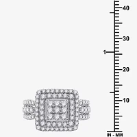 Womens 1 1/2 CT. T.W. Lab Grown White Diamond Sterling Silver Cushion Halo Side Stone Cocktail Ring