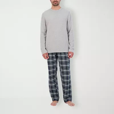 Hanes Mens Big Crew Neck Long Sleeve 2-pc. Pant Pajama Set