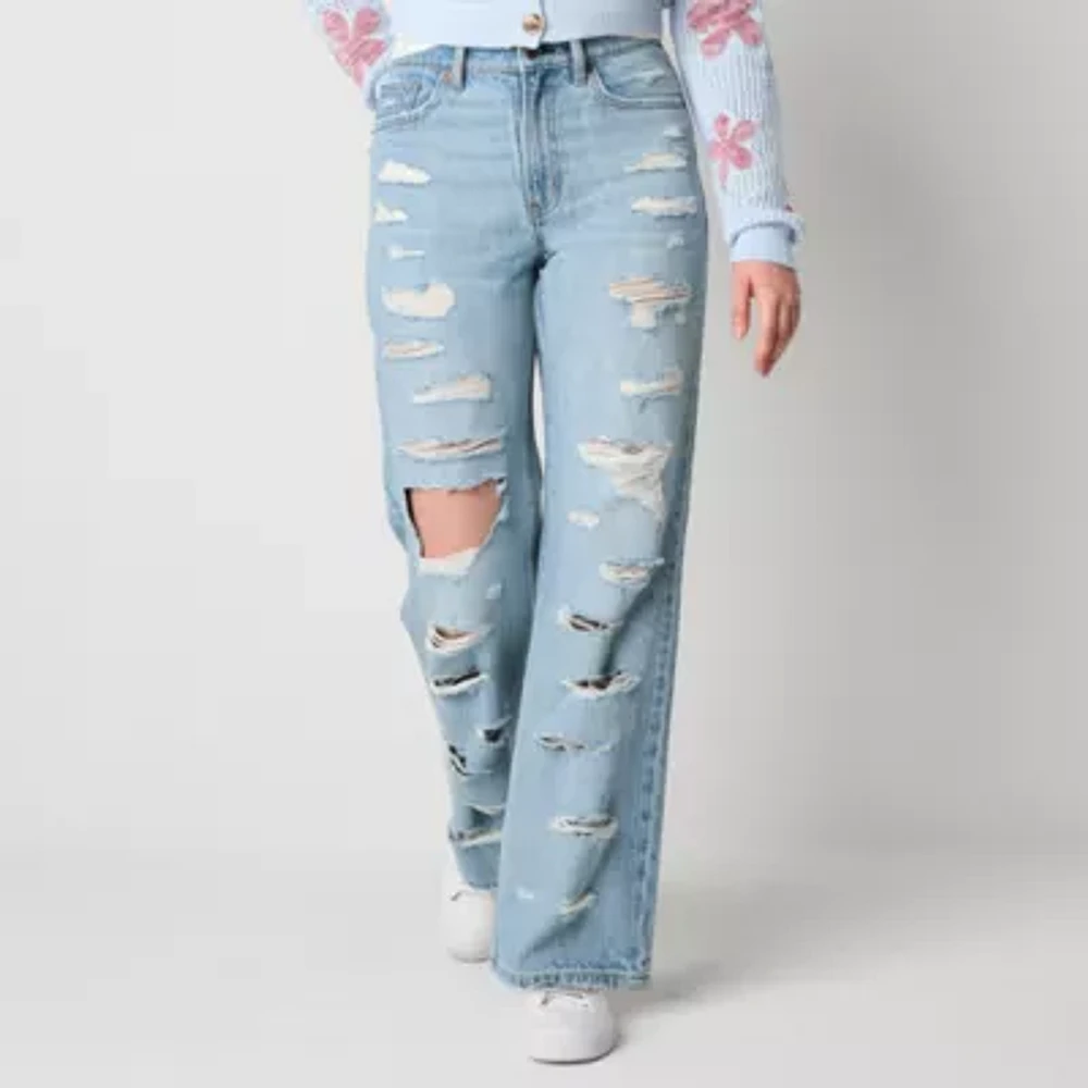 Arizona Juniors Ripped Womens Highest Rise Straight Leg Jean