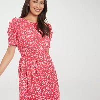 London Times Womens Short Sleeve Confetti Midi Fit + Flare Dress
