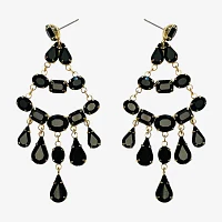 Bijoux Bar Gold Tone Womens Black Glass Chandelier Earrings