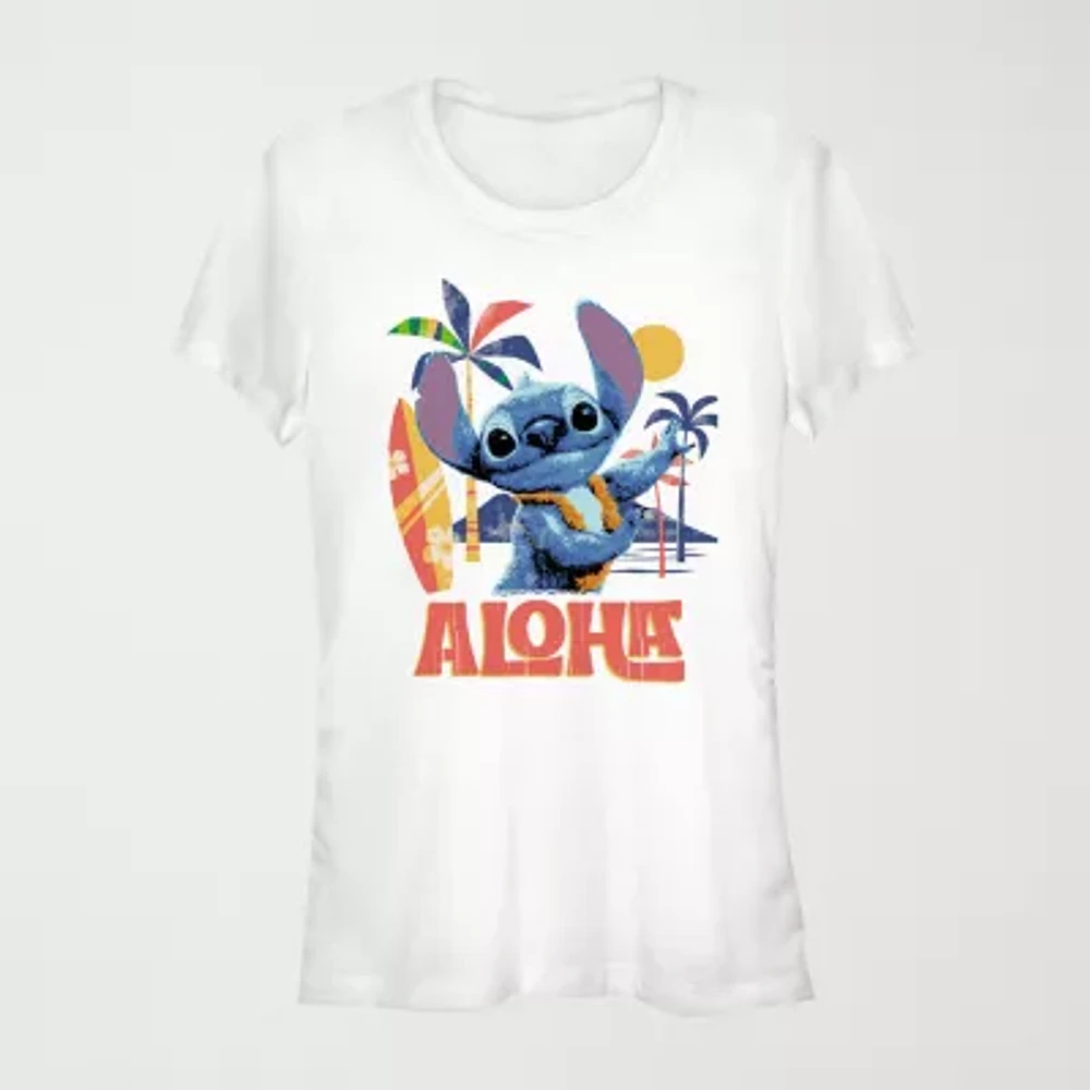 Juniors Lilo And Stitch The Movie Aloha Tee Womens Crew Neck Short Sleeve & Graphic T-Shirt