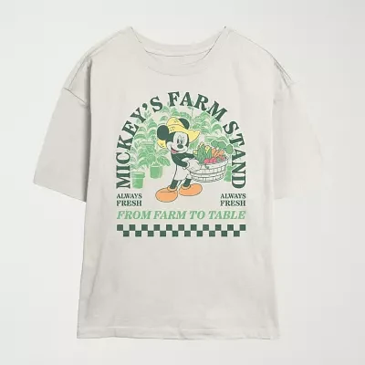 Juniors Disney Mickey Mouse Farm Stand Tee Womens Crew Neck Short Sleeve Graphic T-Shirt
