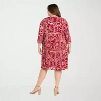 R & M Richards Womens Geometric Jacket Dress With Removable Necklace Plus