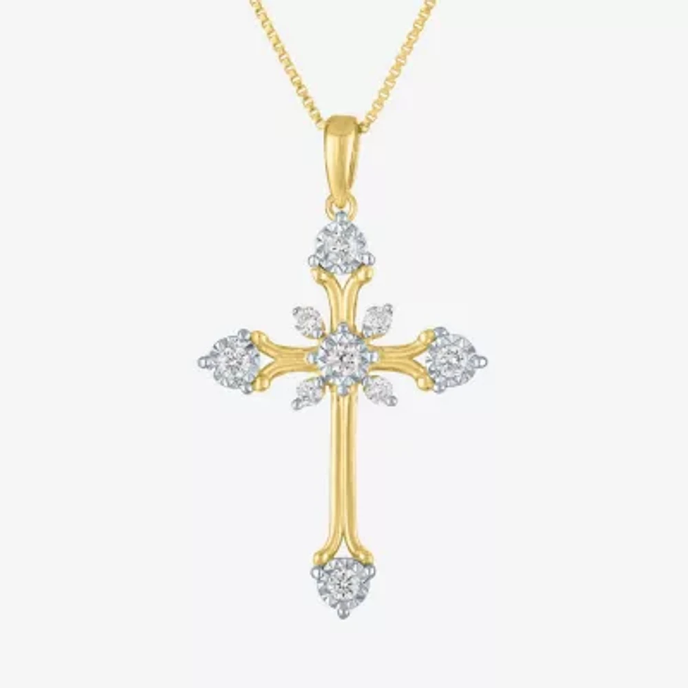 (G-H / Si2 I1) Womens 1/4 CT. T.W. Lab Grown White Diamond 14K Gold Over Silver Sterling Silver Cross 18 Inch Pendant Necklace
