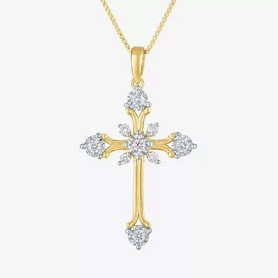 (G-H / Si2 I1) Womens 1/4 CT. T.W. Lab Grown White Diamond 14K Gold Over Silver Sterling Silver Cross 18 Inch Pendant Necklace