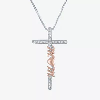 "Mom" (G-H / Si2 I1) Womens 1/10 CT. T.W. Lab Grown White Diamond 14K Rose Gold Over Silver Sterling Silver Cross 18 Inch Pendant Necklace