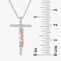 "Mom" (G-H / Si2 I1) Womens 1/10 CT. T.W. Lab Grown White Diamond 14K Rose Gold Over Silver Sterling Silver Cross 18 Inch Pendant Necklace