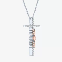 "Mom" (G-H / Si2 I1) Womens 1/10 CT. T.W. Lab Grown White Diamond 14K Rose Gold Over Silver Sterling Silver Cross 18 Inch Pendant Necklace