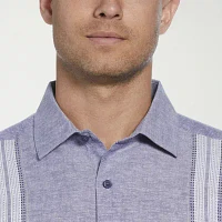 Cubavera Yarn Dye Panel Mens Regular Fit Short Sleeve Button-Down Shirt