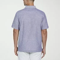 Cubavera Yarn Dye Panel Mens Regular Fit Short Sleeve Button-Down Shirt