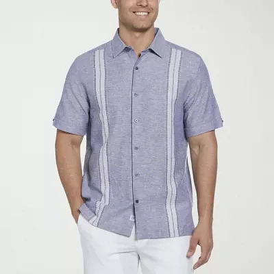 Cubavera Yarn Dye Panel Mens Regular Fit Short Sleeve Button-Down Shirt