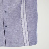 Cubavera Yarn Dye Panel Mens Regular Fit Short Sleeve Button-Down Shirt