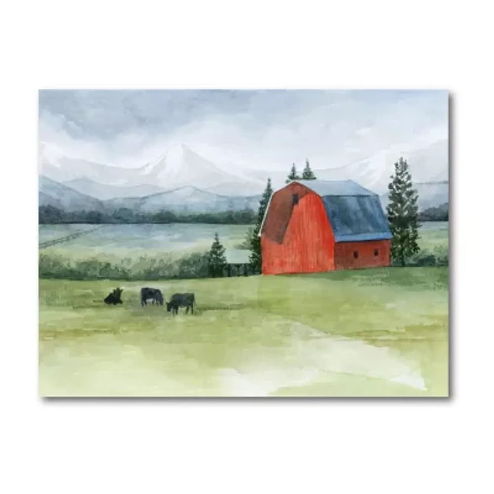 Courtside Market Red Barn In Prairie Canvas Art