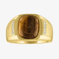 Mens Genuine Tiger's Eye 14K Gold Over Silver Oval Fashion Ring