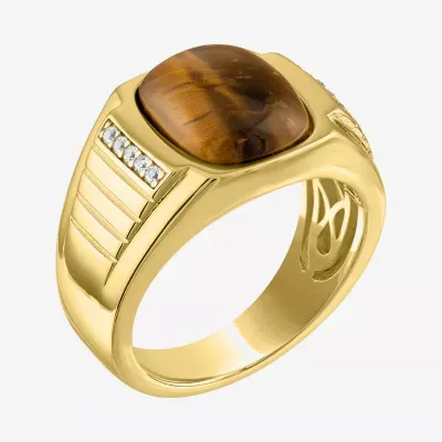 Mens Genuine Tiger's Eye 14K Gold Over Silver Oval Fashion Ring
