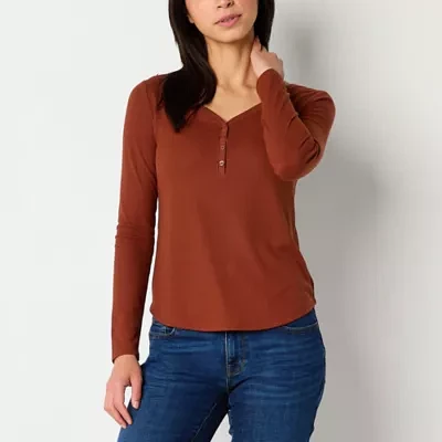 a.n.a Tall Womens Long Sleeve Henley Shirt