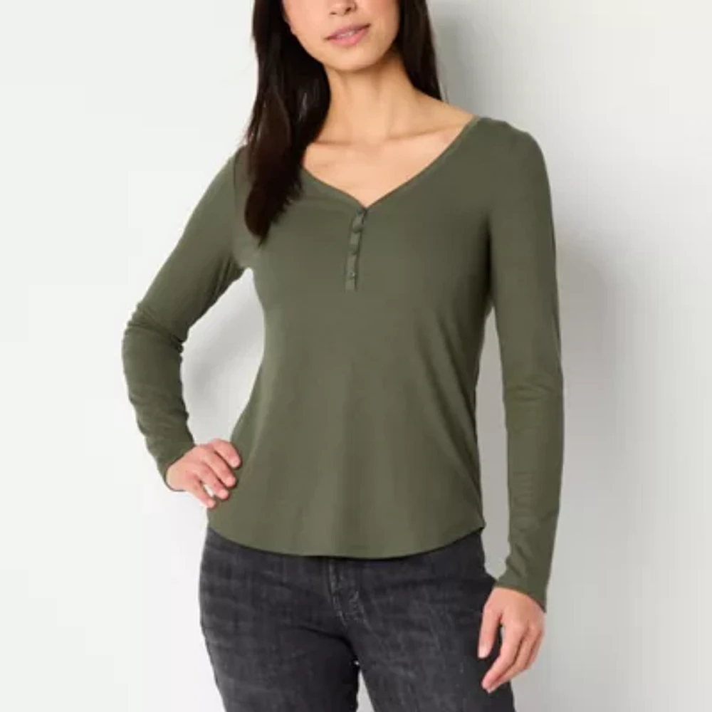 a.n.a Tall Womens Long Sleeve Henley Shirt