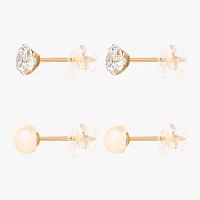 White Cubic Zirconia 14K Gold Round 2 Pair Earring Set