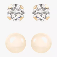 White Cubic Zirconia 14K Gold Round 2 Pair Earring Set