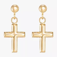 14K Gold Cross Drop Earrings