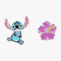 Disney Collection Sterling Silver 12.8mm Flower Lilo & Stitch Stitch Stud Earrings