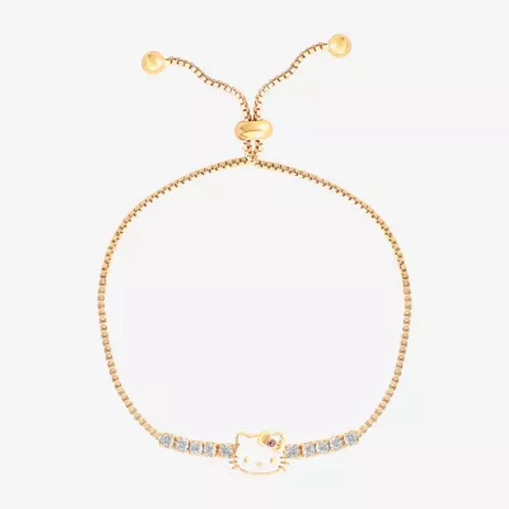 White Cubic Zirconia 14K Gold Over Silver Hello Kitty Bolo Bracelet