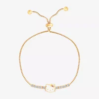 White Cubic Zirconia 14K Gold Over Silver Hello Kitty Bolo Bracelet