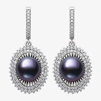Womens Black Cultured Freshwater Pearl Sterling Silver Round Drop Earrings