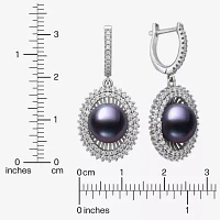 Womens Black Cultured Freshwater Pearl Sterling Silver Round Drop Earrings