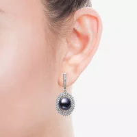 Womens Black Cultured Freshwater Pearl Sterling Silver Round Drop Earrings