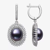 Womens Black Cultured Freshwater Pearl Sterling Silver Round Drop Earrings